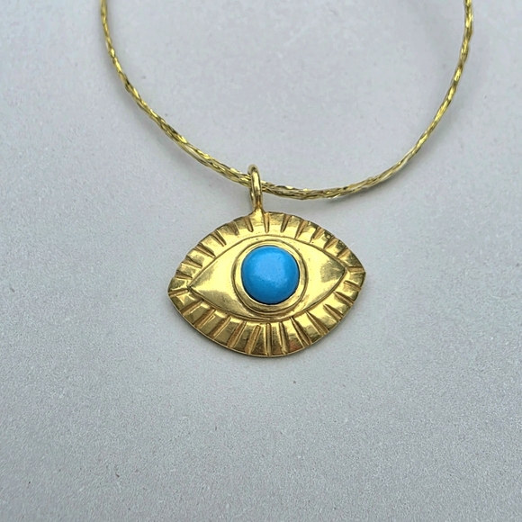 Pippa Small 18k Gold & Turquoise Evil Eye Necklace - Fabric Cord - Picture 1 of 6